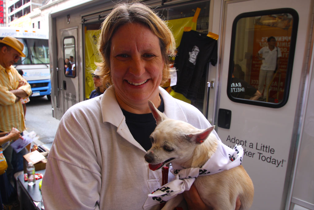 Woman adopting an older dog