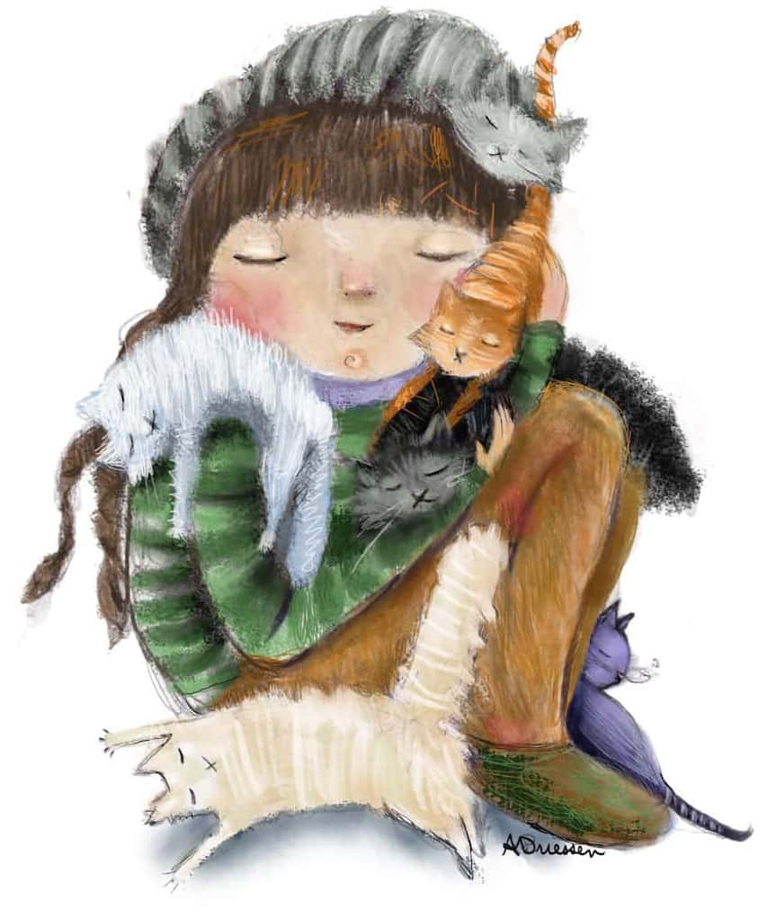 cat lady drawing