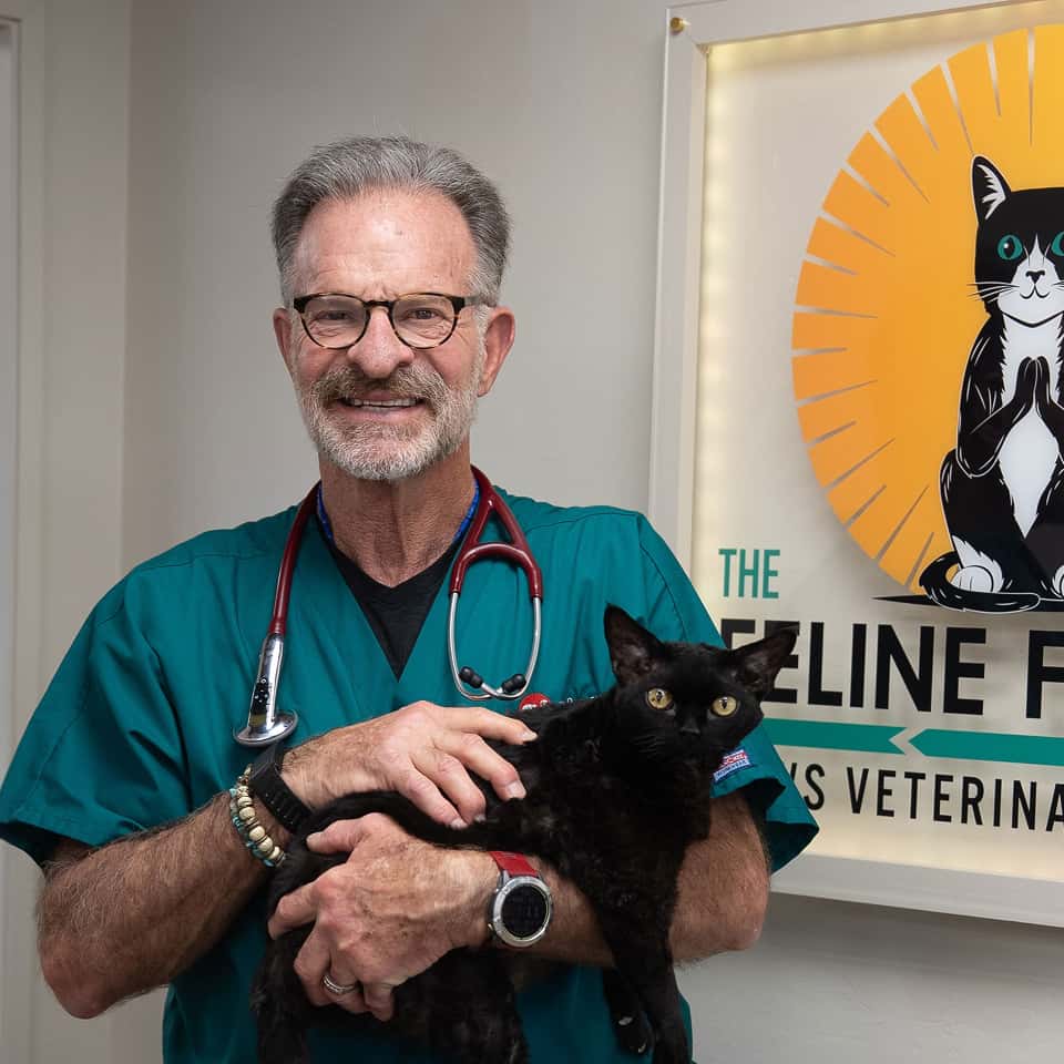 Dr. Randy holding a cat