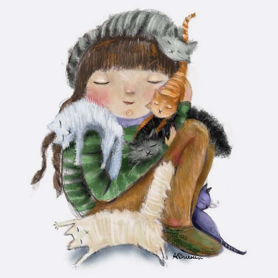 cat lady drawing