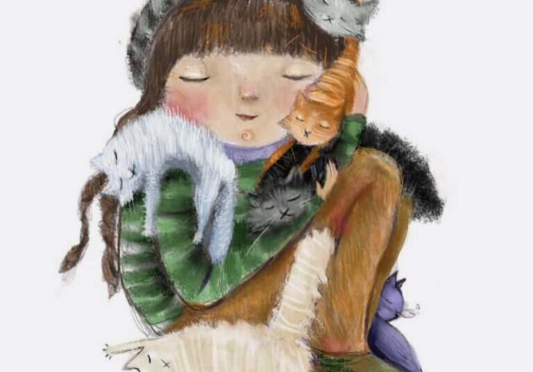 cat lady drawing